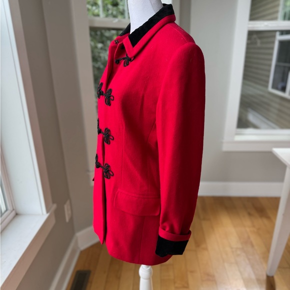 Vintage International Scene Red Wool Blazer Jacket Black Velvet Collar Cording S - Picture 5 of 13